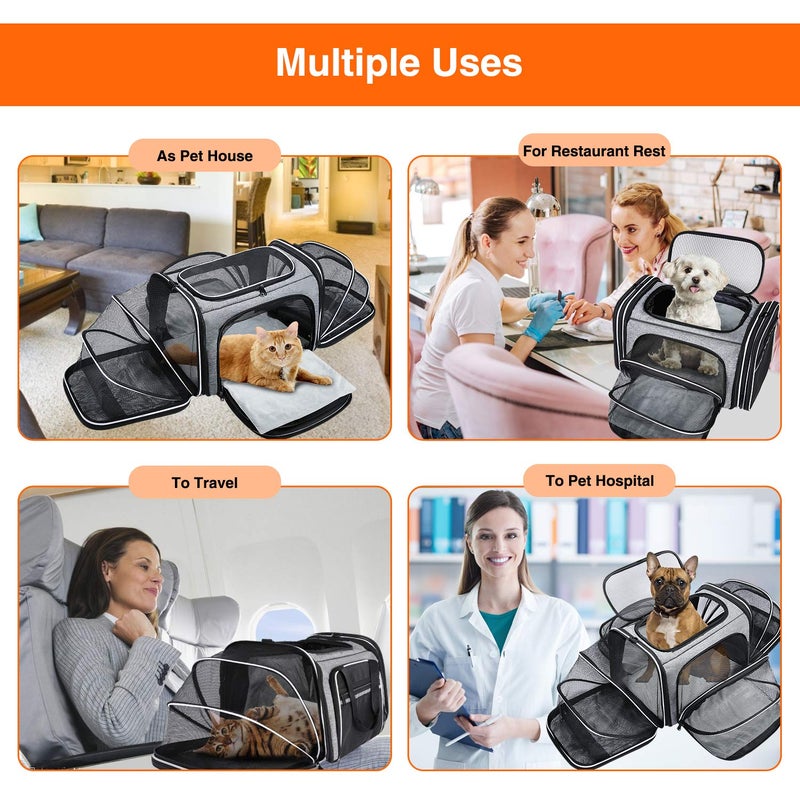 MASKEYON TSA Airline Approved Soft Sided Pet Carrier Top Loading 4 Side Expandable Large Travel Cats Carrier Collapsible with 3 Removable Washable Pads and 3 Pockets for Cats Kitten and Small Dogs - Image 3
